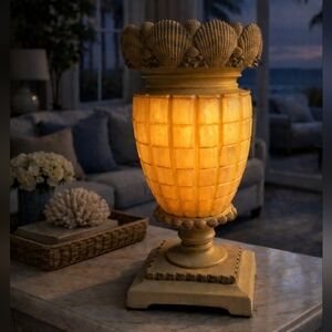 Illuminated Urn Table Lamp Base | Glowing Alabaster-Style Hollywood Regency Acct